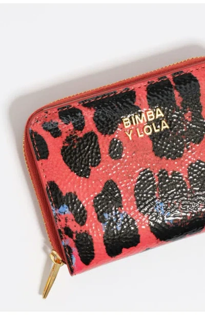 Bimba Y Lola Textured Shiny Leopard Print Flap Walltet In Pink