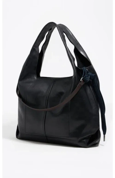 Bimba Y Lola Large Leather Paper Bag In Black
