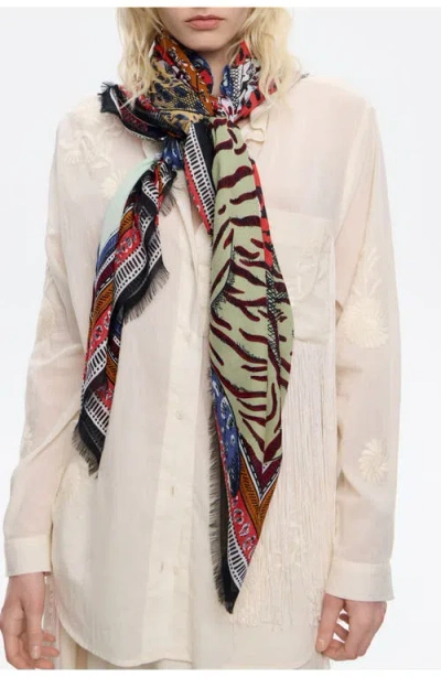 Bimba Y Lola Cats Heart Shawl With Borders In Multi