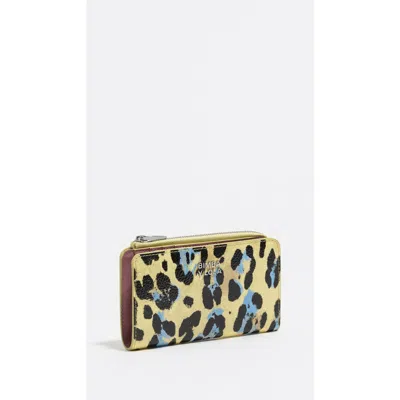 Bimba Y Lola Textured Leopard Print Compact Wallet In Green