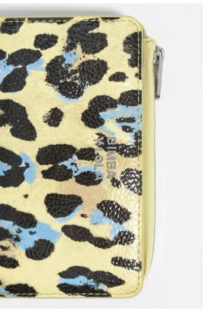 Bimba Y Lola Textured Leopard Print Compact Wallet In Green