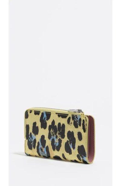 Bimba Y Lola Textured Leopard Print Compact Wallet In Green