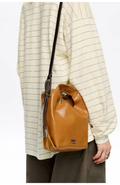 Bimba Y Lola Leather Mini Paper Bag In Brown