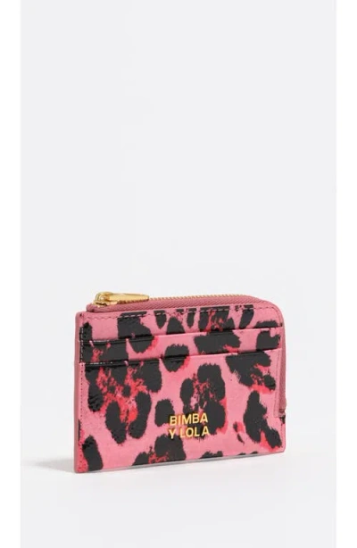 Bimba Y Lola Textured Shiny Leopard Print Card Holder/coin Wallet In Pink