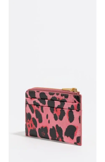 Bimba Y Lola Textured Shiny Leopard Print Card Holder/coin Wallet In Pink