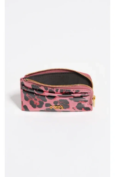 Bimba Y Lola Textured Shiny Leopard Print Card Holder/coin Wallet In Pink
