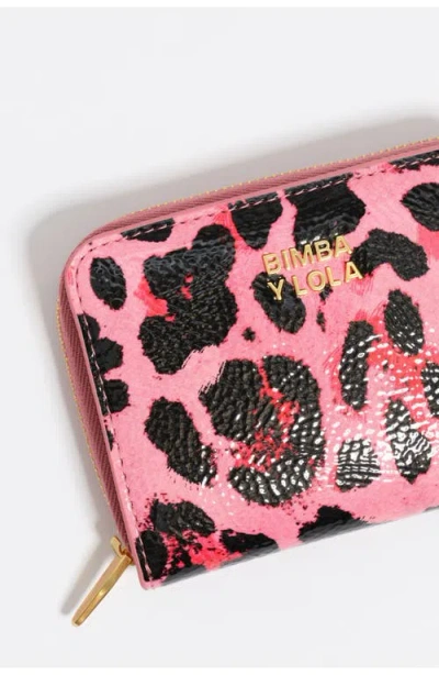 Bimba Y Lola Textured Shiny Leopard Print Flap Walltet In Pink