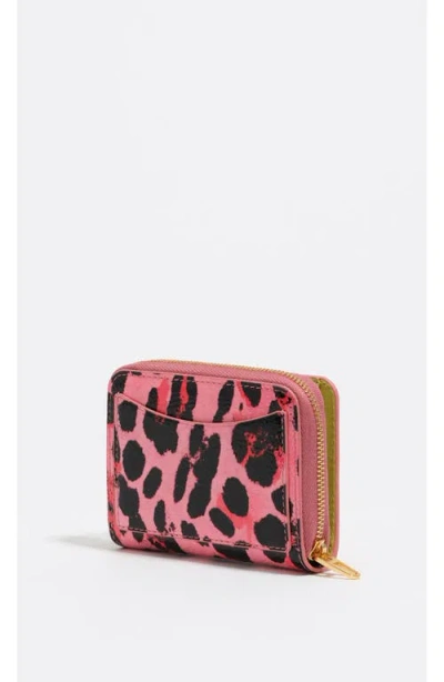 Bimba Y Lola Textured Shiny Leopard Print Flap Walltet In Pink