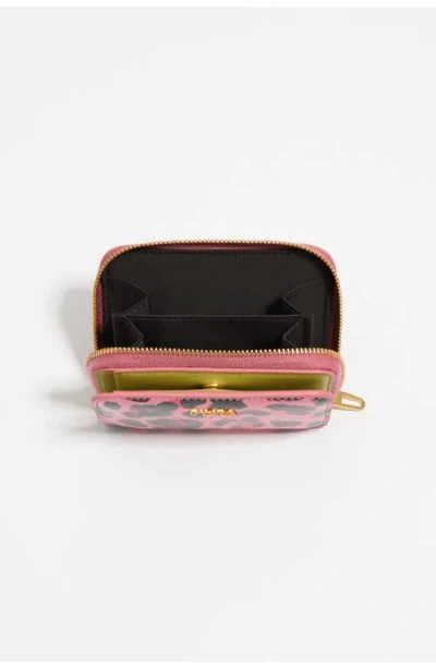 Bimba Y Lola Textured Shiny Leopard Print Flap Walltet In Pink