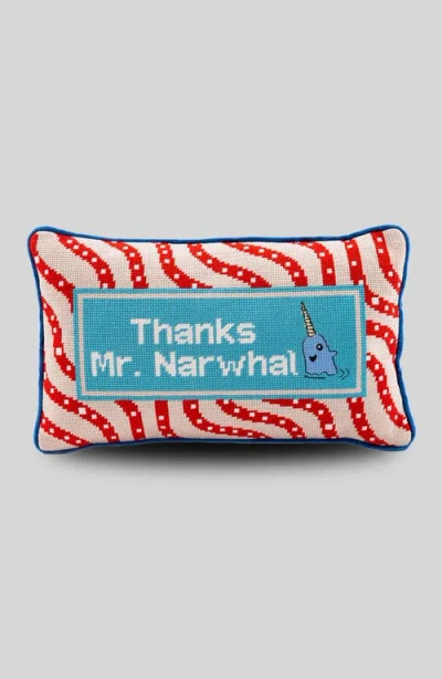 Furbish Narwhal Needlepoint Pillow In Blue