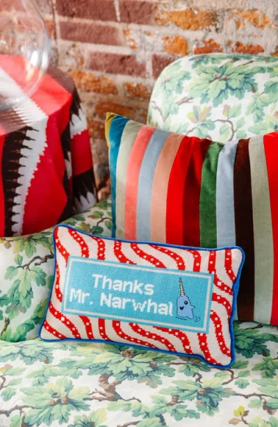 Furbish Narwhal Needlepoint Pillow In Blue