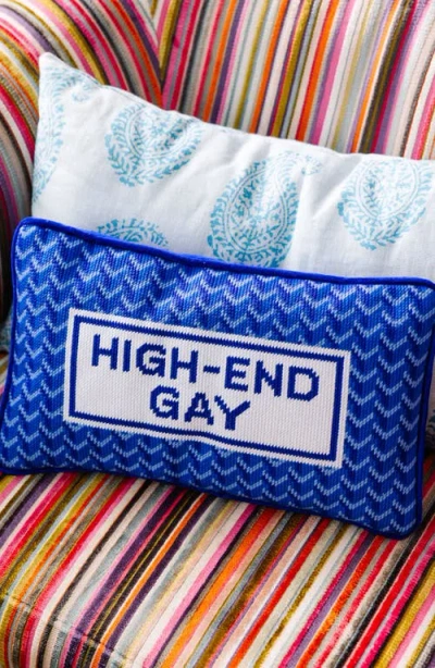 Furbish High End Gay Needlepoint Pillow In Blue