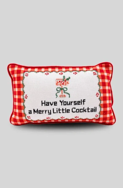 Furbish Merry Little Cocktail Needlepoint Pillow In Red