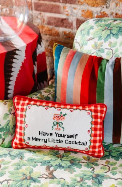 Furbish Merry Little Cocktail Needlepoint Pillow In Red