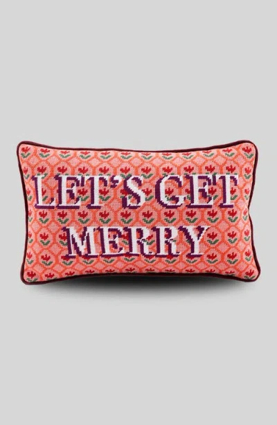 Furbish Let's Get Merry Needlepoint Pillow In Pink