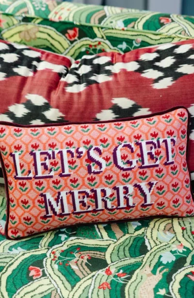 Furbish Let's Get Merry Needlepoint Pillow In Pink