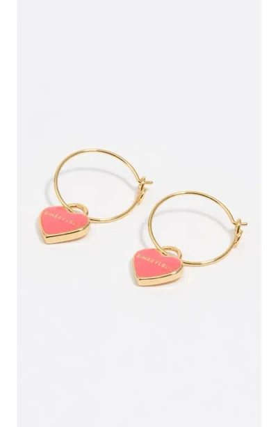 Bimba Y Lola Mini Heart Hoop Earrings In Pink