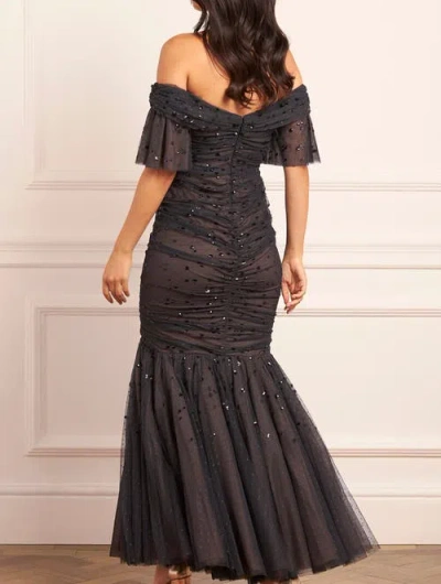 Needle & Thread Dappled Sequin Rouched Off-shoulder Gown In Black
