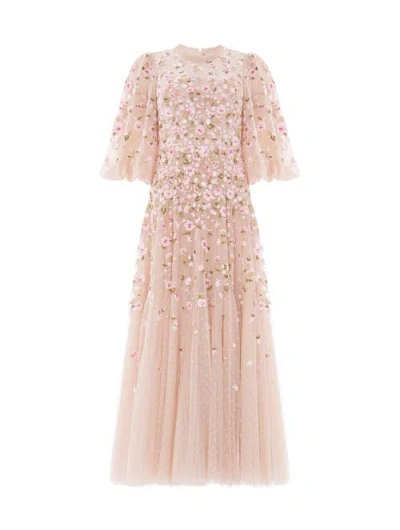 Needle & Thread Sylvia Rose Round Neck Ankle Gown In Neutral