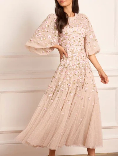 Needle & Thread Sylvia Rose Round Neck Ankle Gown In Neutral