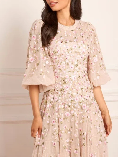 Needle & Thread Sylvia Rose Round Neck Ankle Gown In Neutral