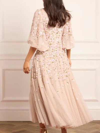 Needle & Thread Sylvia Rose Round Neck Ankle Gown In Neutral