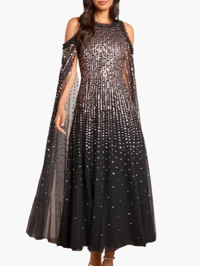 Needle & Thread Moonlight Sequin Cape Sleeve Ankle Gown In Black