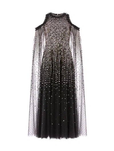 Needle & Thread Moonlight Sequin Cape Sleeve Ankle Gown In Black