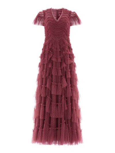 Needle & Thread Aviana Ruffled V-neck Maxi Dress In Brown