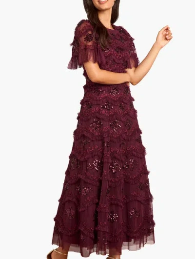 Needle & Thread Daisy Wave Ruffled Sequin-embellished Tulle Gown In Brown