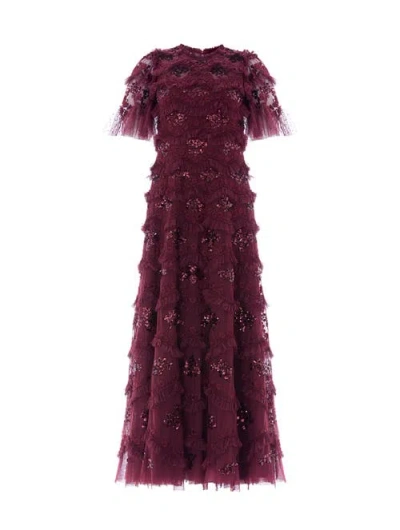 Needle & Thread Daisy Wave Ruffled Sequin-embellished Tulle Gown In Brown