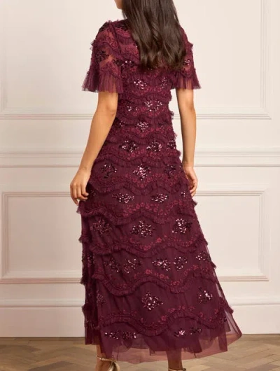 Needle & Thread Daisy Wave Ruffled Sequin-embellished Tulle Gown In Brown