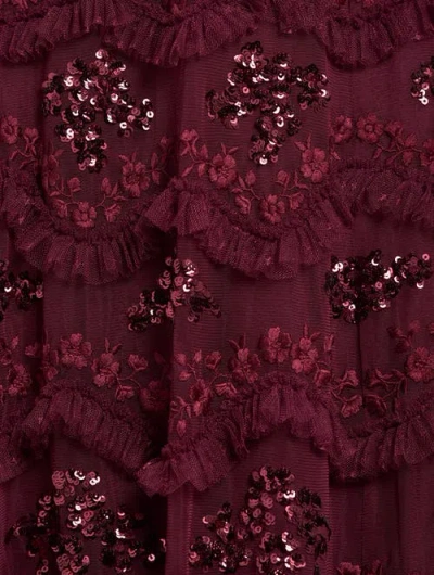 Needle & Thread Daisy Wave Ruffled Sequin-embellished Tulle Gown In Brown