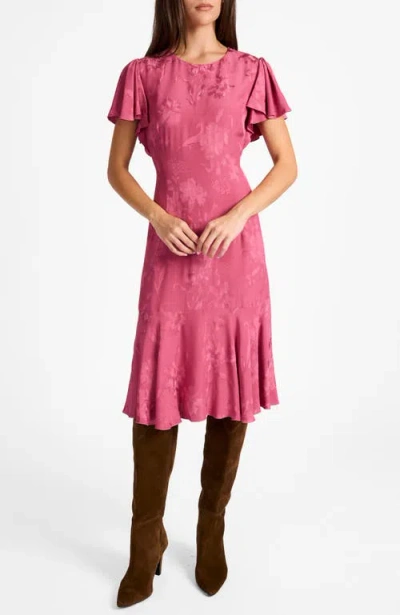 Santorelli Grazia Flutter Sleeve Sheath Dress In Floral Jacquard In Pink