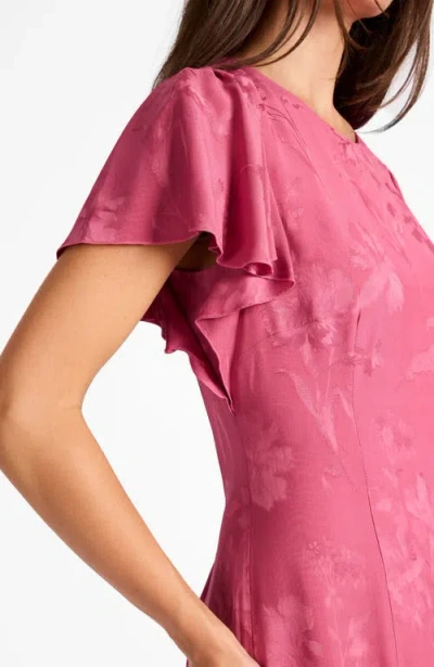 Santorelli Grazia Flutter Sleeve Sheath Dress In Floral Jacquard In Pink