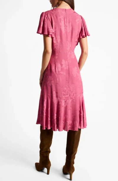 Santorelli Grazia Flutter Sleeve Sheath Dress In Floral Jacquard In Pink