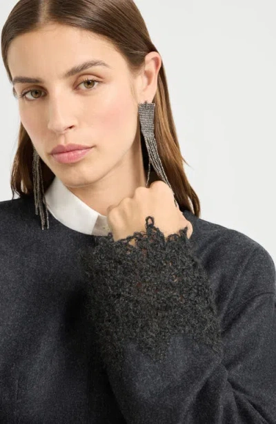 Brunello Cucinelli Mini Dress With Wispy Lace Cuffs In Multi