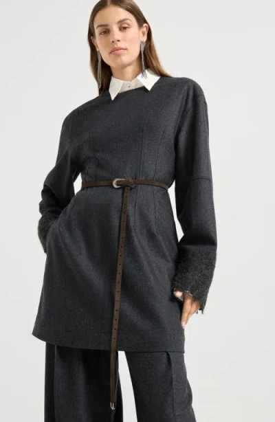 Brunello Cucinelli Mini Dress With Wispy Lace Cuffs In Multi