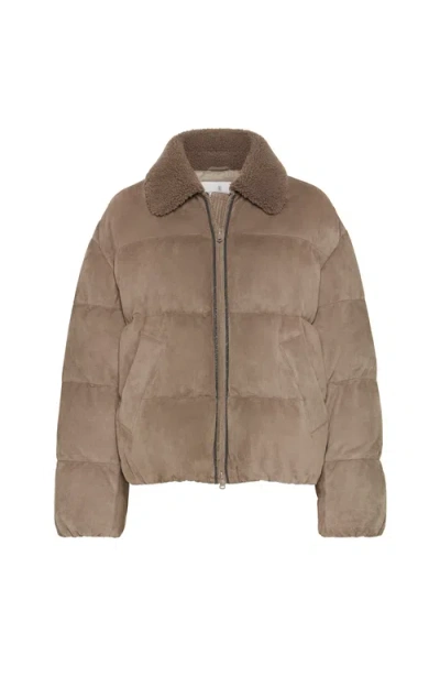 Brunello Cucinelli Suede Down Puffer Jacket In Brown