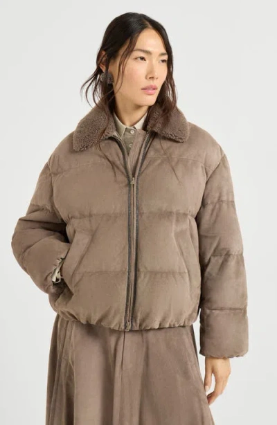 Brunello Cucinelli Suede Down Puffer Jacket In Brown