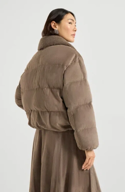 Brunello Cucinelli Suede Down Puffer Jacket In Brown