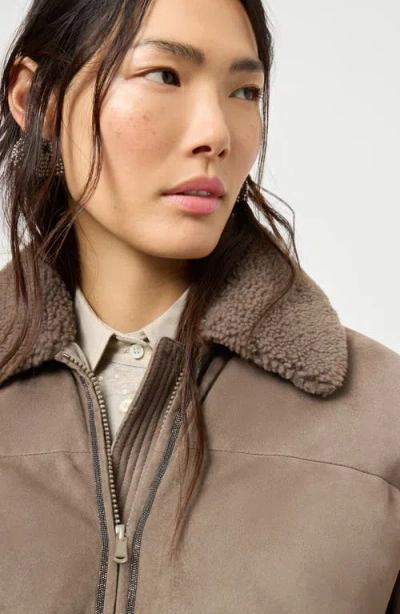 Brunello Cucinelli Suede Down Puffer Jacket In Brown