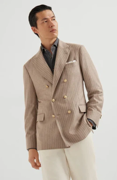 Brunello Cucinelli Striped Double-breasted Blazer In Gray