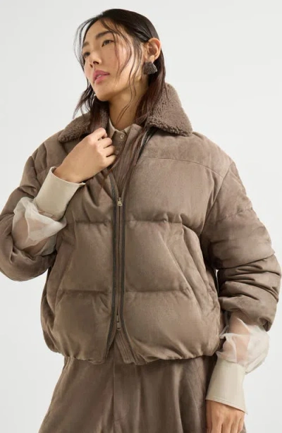 Brunello Cucinelli Suede Down Puffer Jacket In Brown