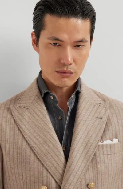 Brunello Cucinelli Striped Double-breasted Blazer In Gray