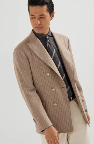 Brunello Cucinelli Striped Double-breasted Blazer In Gray
