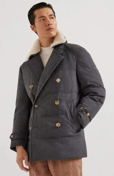 Brunello Cucinelli One-and-a-half-breasted Down Coat In Gray
