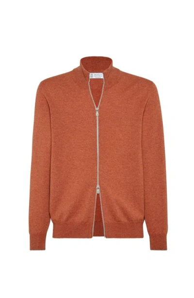 Brunello Cucinelli Zip-front Cardigan In Orange