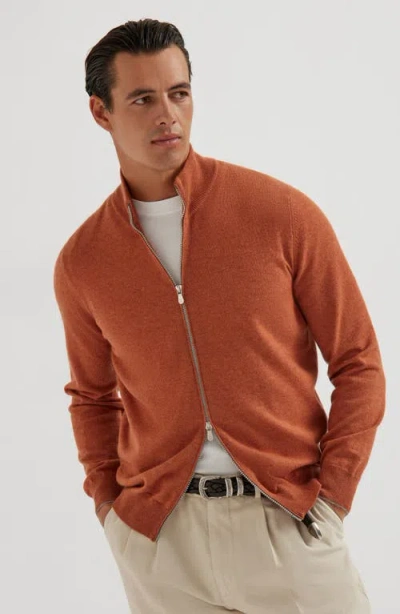 Brunello Cucinelli Zip-front Cardigan In Orange