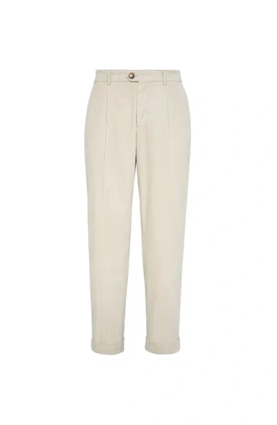 Brunello Cucinelli Garment-dyed Corduroy Trousers In White